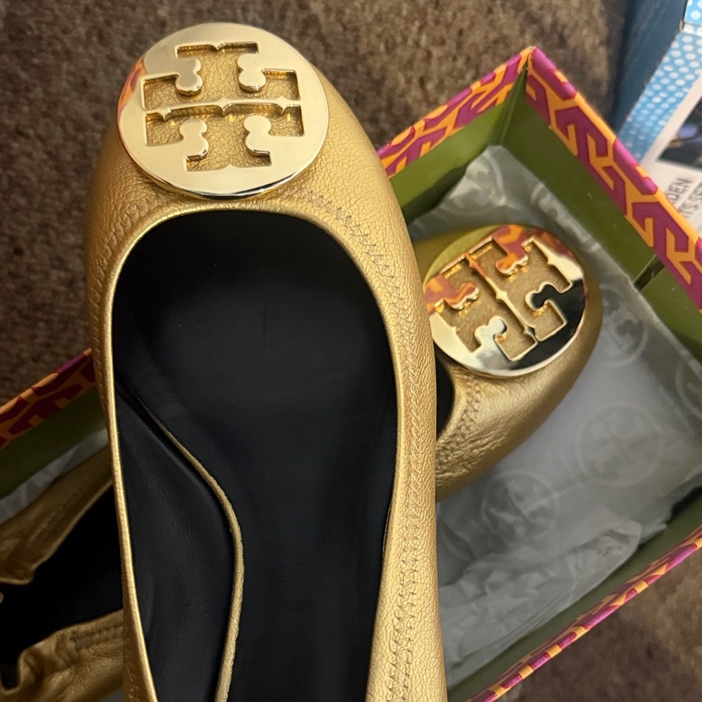 Tory Burch Metallic Gold Loafers